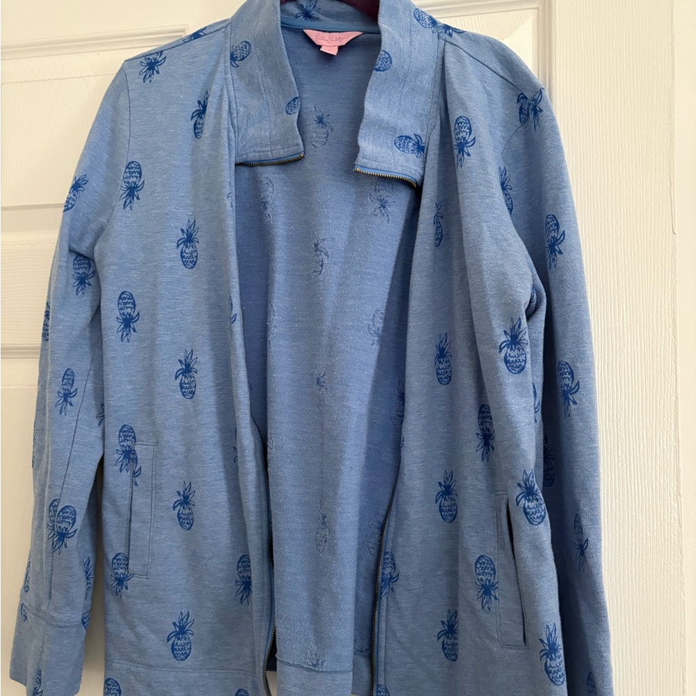 Lilly Pulitzer Blue Pineapple Print Full Zip Jacket, size M